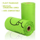 Two rolls of green compostable material with text highlighting features.