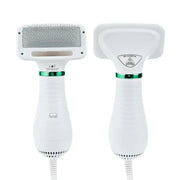 Two white grooming tools with green accents on a white background