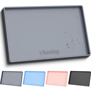 Classic grey Ukeetap silicone pet placemat with water droplets, ideal for protecting hardwood floors from pet messes.