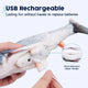 Close-up of USB charging cable plugged into the hidden zipper compartment of the electric fish cat toy.