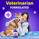 Female veterinarian hugging a Shiba Inu dog next to a bottle of Artullano 20-in-1 advanced multivitamin.