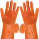 Vibrant orange heavy-duty silicone pet grooming kit with non-slip scrubbing gloves and multi-use massage brushes.