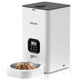 Voluas automatic pet feeder in solid opaque white with a full bowl of dry pet food.