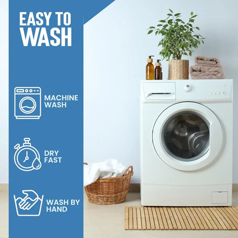 Care icon infographic demonstrating that the dog snuffle mat is machine washable, fast-drying, and hand-wash friendly.