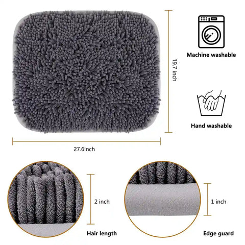 Product dimension guide for a 27.6 by 19.7 inch machine washable and hand washable grey dog snuffle mat