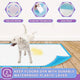 Puppy using a training pad on a wooden floor, highlighting features like locked water, flash-dry technology, and leak-proof backing.