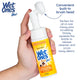 Person holding a Wet Ones for Pets paw cleansing foam bottle demonstrating the convenient built-in brush head for scrubbing messy paws.