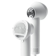 White handheld pet shower head with digital temperature display on white background