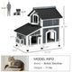 Size dimensions and model info infographic for PawHut 2-story cat shelter, suitable for an 11 lbs British Shorthair.