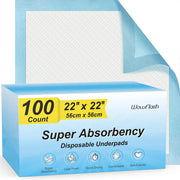 Wowflash 100 count box of 22 by 22 inch square disposable bed underpads