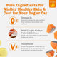 Infographic showing ingredients of Zesty Paws Wild Alaskan Omega-3 blend including EPA, DHA, wild-caught pollock, salmon, and mixed tocopherols.