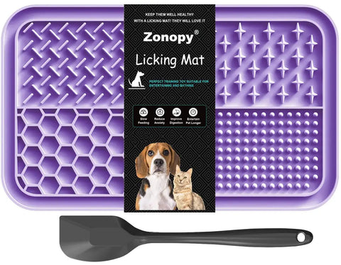 Zonopy 4-texture calming dog licking mat with suction cups in purple.