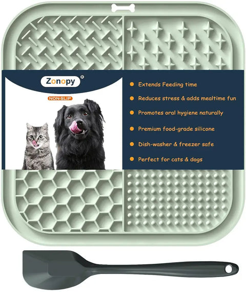 Zonopy premium non-slip silicone pet slow feeder and anxiety relief mat in pale sage green.