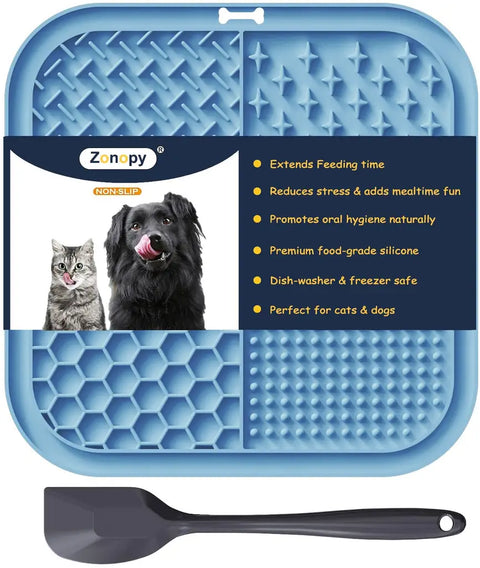 Zonopy non-slip food-grade silicone licking mat for cats and dogs in classic blue.
